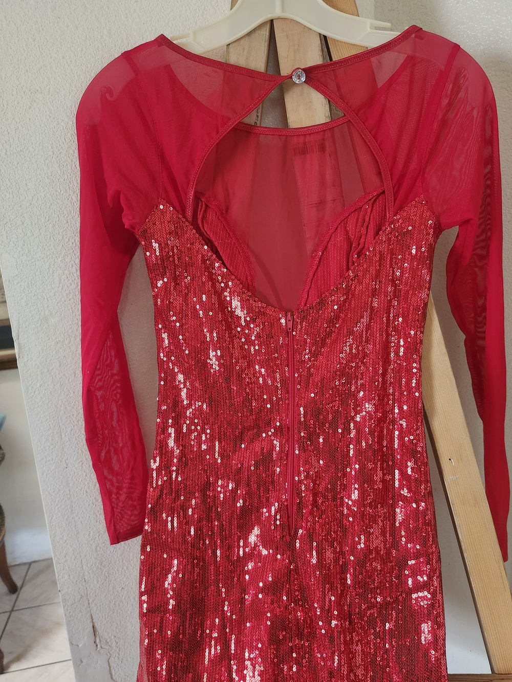 Leg Avenue Red Sequin Long Sleeve Mesh Dress